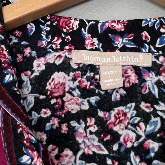 Woman Within Size 18 20 Black Floral Peasant Top Dark Romantic Velvet Whimsigoth - Picture 6 of 6